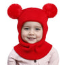 New Cute Balaclava Hats Children Double Balls One-piece Hat Scarf Boys Girls Autumn Winter Pompom Ball Wool Cap