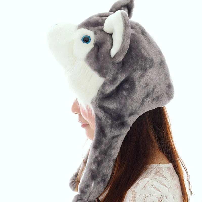 Cute Wolf Plush Hat Cute Windproof Warm Hat Dress Up Winter Ear Protect Hat Gift Winter Beanie Hat for Boy Girl Adult