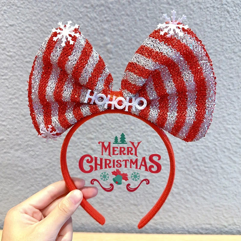 Navidad Bows Elastic Headbands for Adult Children's Hair Accessories Happy Christmas New Year Party Merry  Xmas Headdress Supply