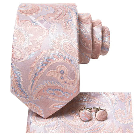 Paisley Pink Necktie With Brooch Silk Elegent Wedding Tie For Men Handky Cufflink Fashion Business Party Hi-Tie Designer