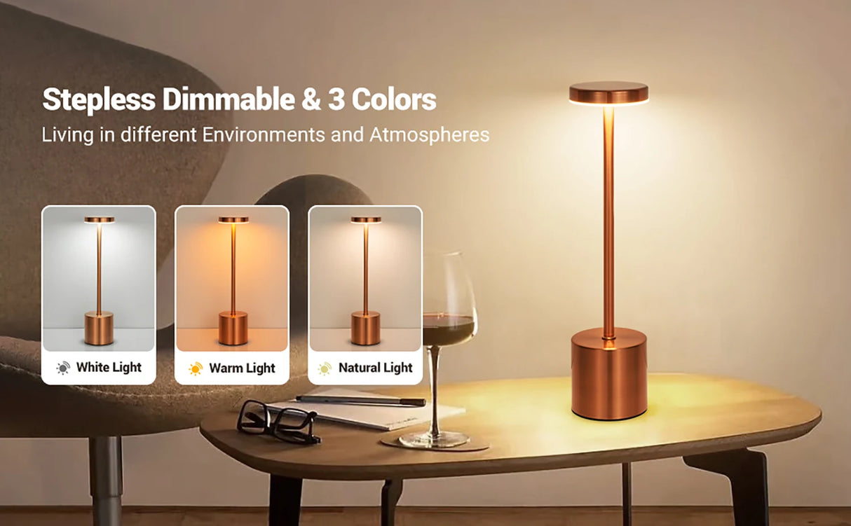 LED Table Lamp Touch Sensor Rechargeable Desktop Night Light Wireless Reading Lamp for Restaurant Hotel Bar Bedroom Decor Light