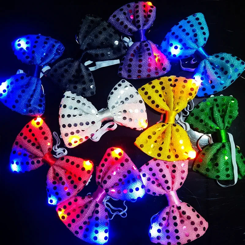 10Pcs Luminous Tie LED Flash Necktie Light up Bow Necktie Lights Sequins Bowtie Rave Rave Party Gift 3 Flashing Light Settings