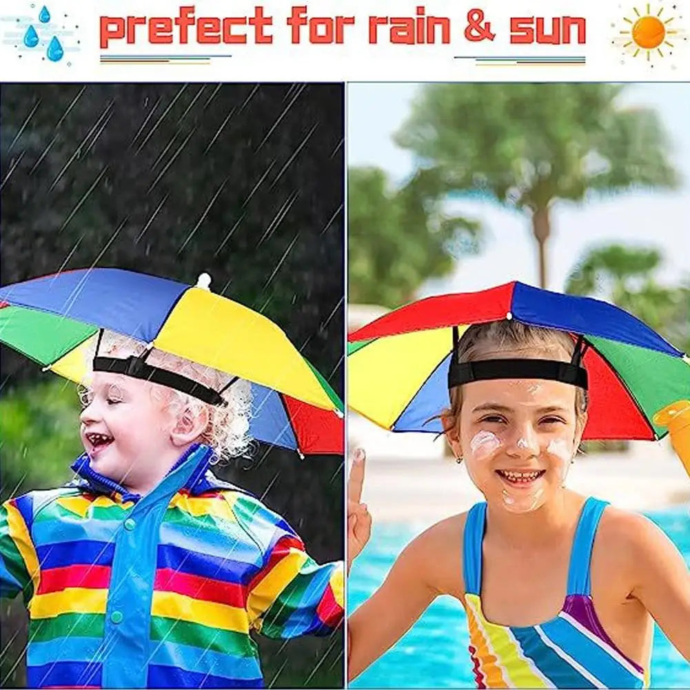Children Rain Umbrella Hat Portable Foldable Outdoor Headwear Shade Head Hats Cap Beach Sun Camping Kids Waterproof Fishing K5F9