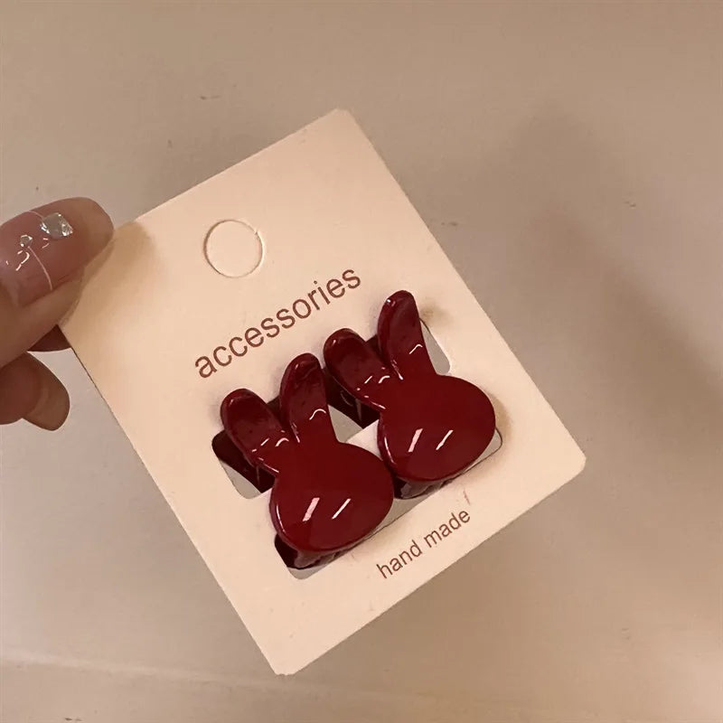 2pcs New Year's Red Festival Mini Hair Clip Retro Red Edge Clip Cute Girl Heart Liu Hai Clip Princess Head Clip Headpiece