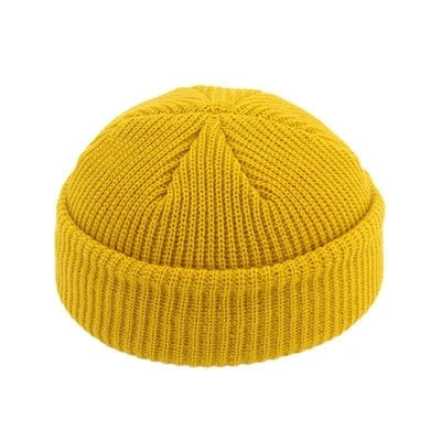 Unisex Autumn Warm Cap New Fashion Men's Beanie Winter Knit Hat Boy Skullcap Sailor Cap Cuffs Retro Navy Short Hat Solid Color