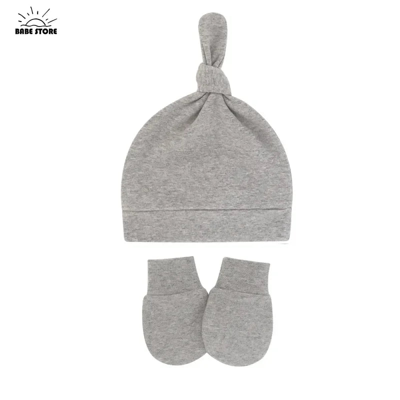 Newborn Baby Hat with Gloves Autumn Winter Warm Cotton Kids Beanies Stuff Children Accessories Infant Nightcap 0-6 Months Babies