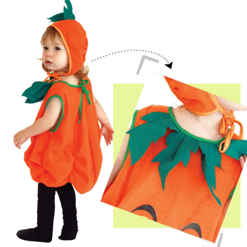 Kids Halloween Party Costume Romper with Hat Shoes Toddler Pumpkin One-Piece Boy Girl Baby Jumpsuit Cosplay Clothing Set 1-10T
