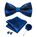 Champagne Silk Jacquard Paisley Mens Bow Tie Brooch Hanky Cufflinks Set Pre-tied Butterfly Knot Bowtie for Male Wedding Business