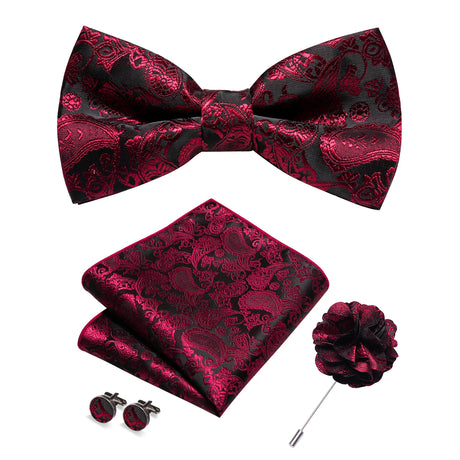 Champagne Silk Jacquard Paisley Mens Bow Tie Brooch Hanky Cufflinks Set Pre-tied Butterfly Knot Bowtie for Male Wedding Business