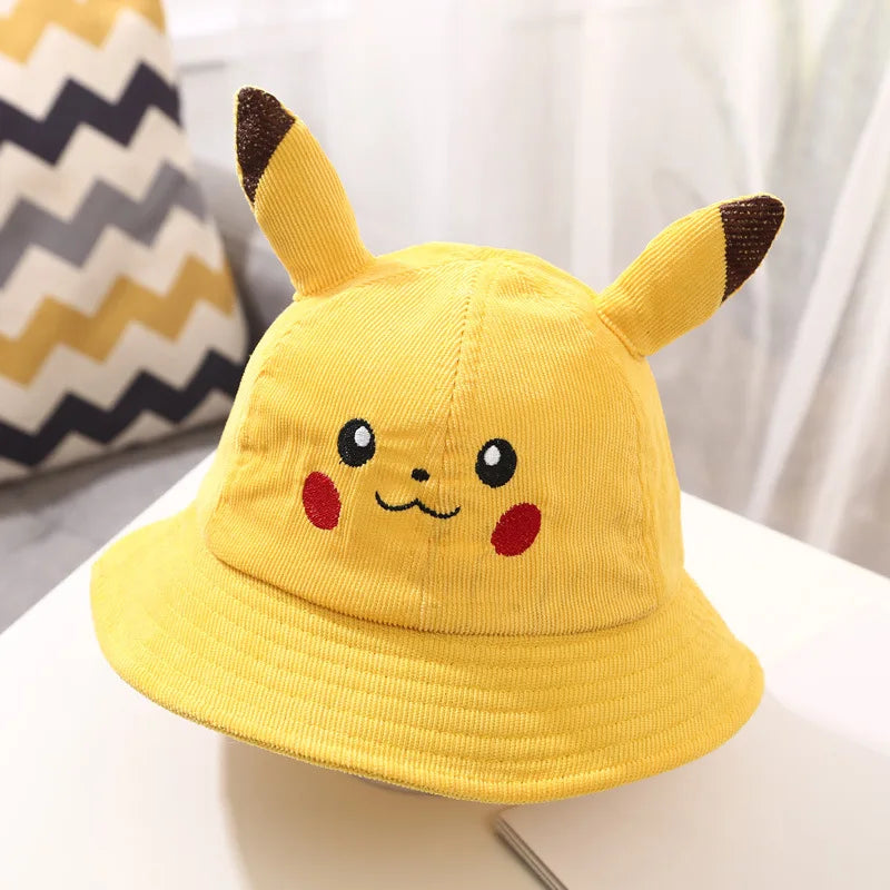 Anime Pika Bucket Hat Sun Hat with Ear Cute Cartoon Wide Brim Fisherman Beach Outdoor Baseball Hat Cap for Adult Kids Child