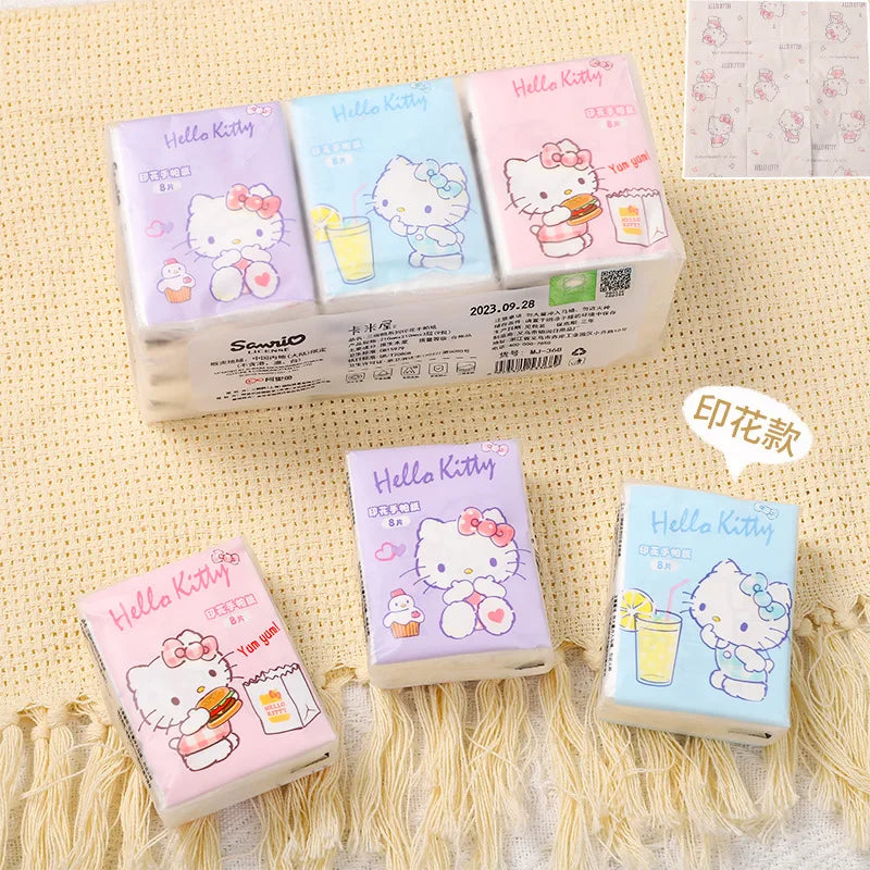 9pcs Hello Kitty  Sanrio Tissue  Pochacco Kawaii Cartoon Printed Handkerchief Cute Girl Portable Toilet Paper Girly Gift