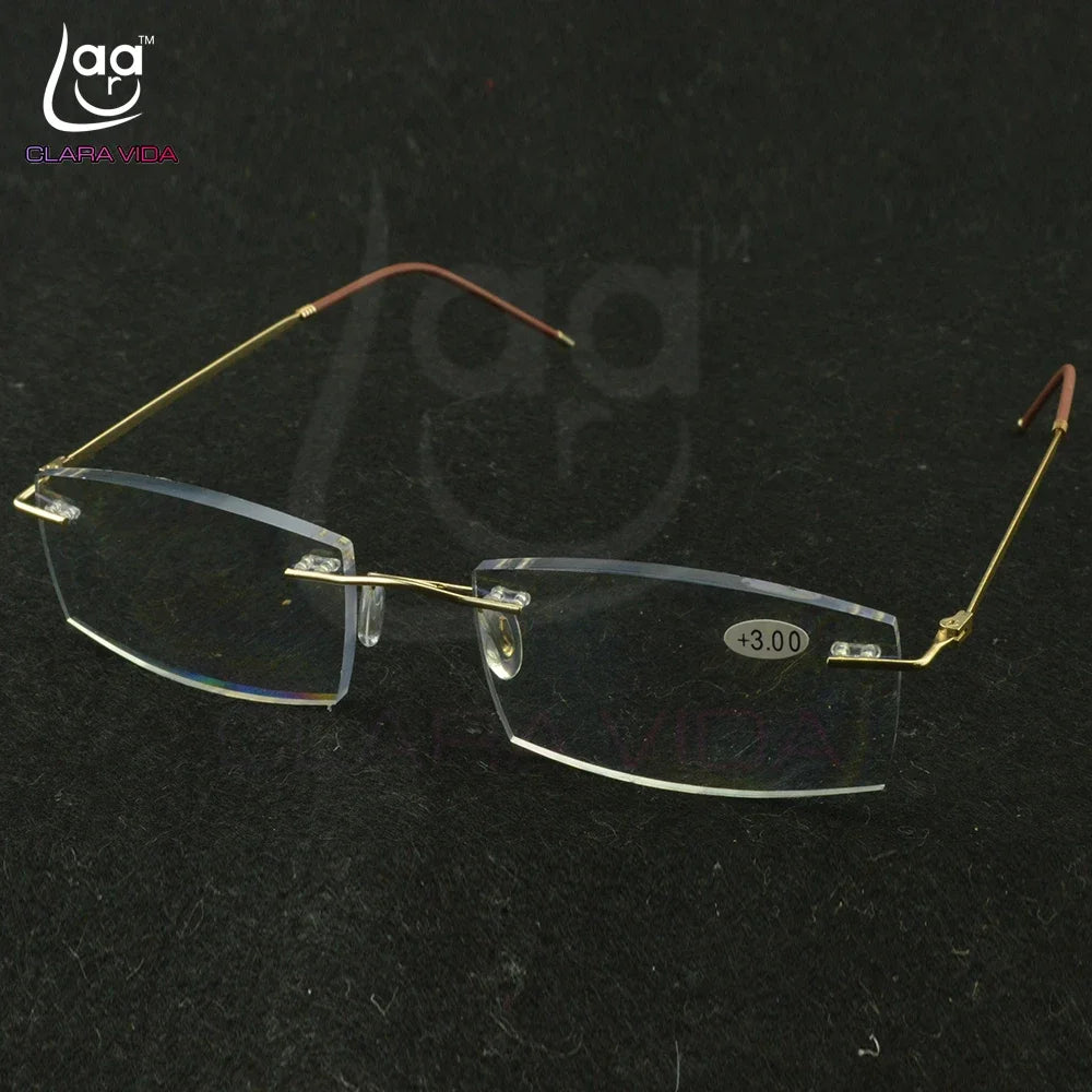 Titanium Frame Ultra Light Memory Gold Frame Coating Lenses Men Women Rimless Reading Glasses  0.75  1  1.5  1.75  2  2.25 To  4