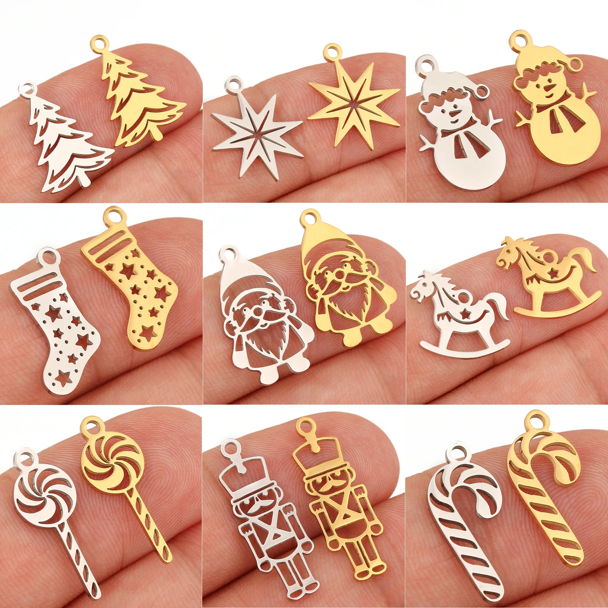 5Pcs Xmas Tree/Candy Cane/Snowman/Santa Claus Charm Stainless Steel Boots Christmas Pendant DIY Necklace Bracelet Jewelry Making