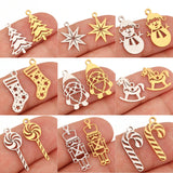 5Pcs Xmas Tree/Candy Cane/Snowman/Santa Claus Charm Stainless Steel Boots Christmas Pendant DIY Necklace Bracelet Jewelry Making