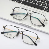 Light Pure Titanium Frames Retro Polygon Spectacle Pilot Ultra Double Bridge Customized Optical Prescription Eyeglasses Man