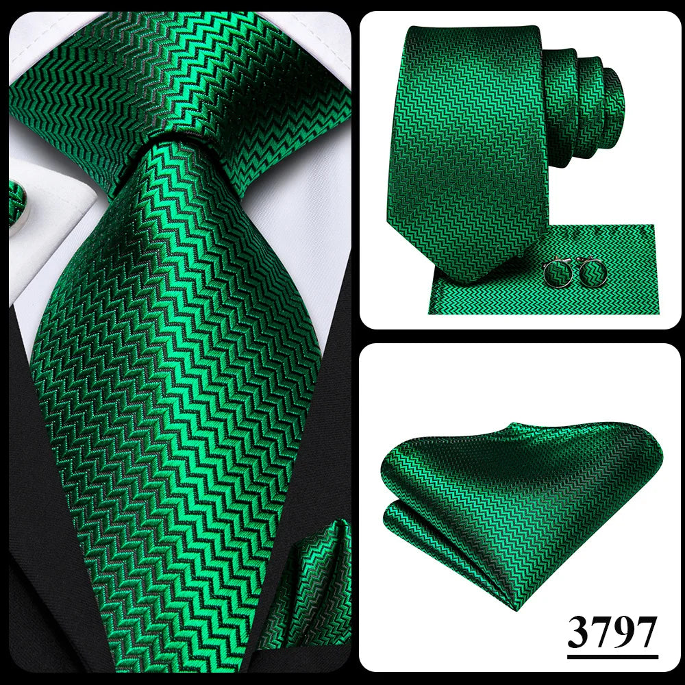 Hi-Tie Dark Green Psialey Silk Elegant Tie For Men Groom Wedding Men Necktie Pocket Square Cufflink Accessory Wholesale Designer