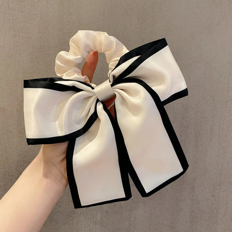 Chouchous pour cheveux coréens noirs avec nœud en soie pour femmes, élégants, élastiques, queue de cheval, accessoires pour cheveux