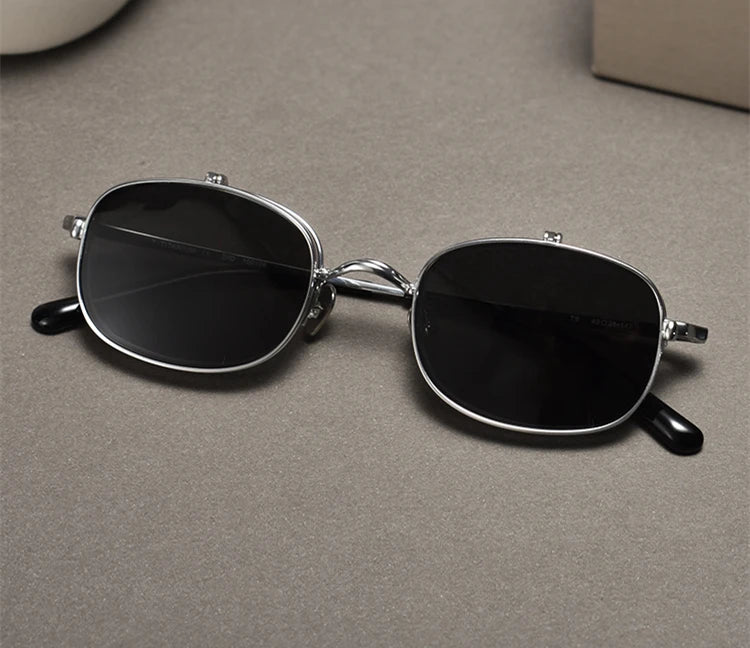 Vintage Titanium Square Glasses Frame with Flip Up Sunglasses Women Brand Designer Eyeglasses Men Trendy Semi Rimless Eyewear
