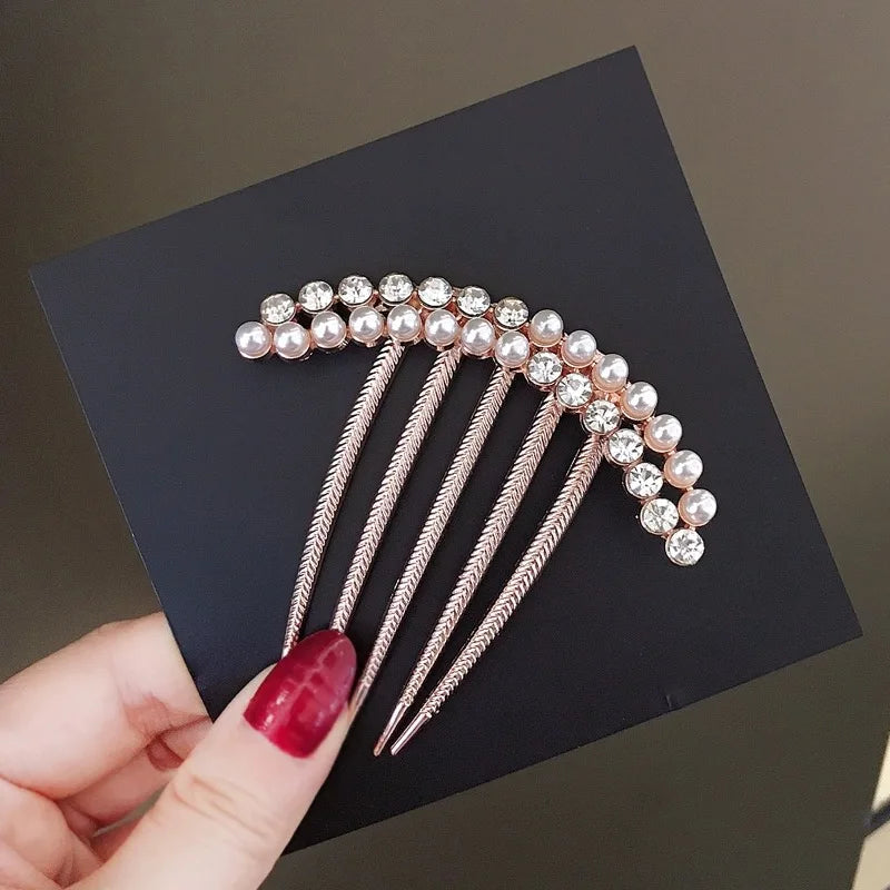 Elegant Pearl Hair Combs Hairpin Women Luxury Crystal Bun Decor Wedding Bridal Hair Claw Clips Hair Jewelry Accessories