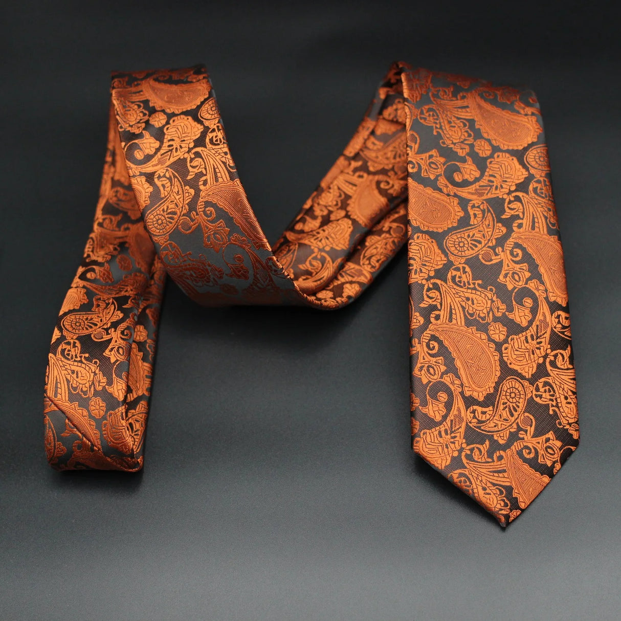 Luxury 7CM Mens Necktie Paisley Ties For Man Groomsman Jacquard Woven Gold Orange Color Neck Tie Business Party