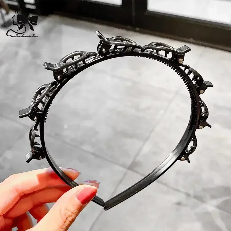 New Double Band Headbands for Women Hairstyle Fashion Non-Slip Hair Bands with Clips  Bezel Hair Hoop Hair Headwear 머리띠
