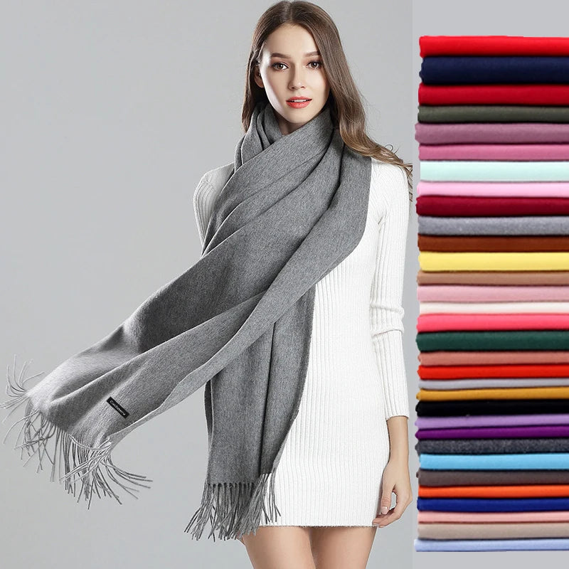 Women Solid Scarf Cashmere Pashmina Shawls Tassel Hijab Head Wraps Femme Thin Autumn Winter Tassel Scarves Bandana 2022 Designer