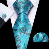 Noverlty Teal Silk Necktie For Men Solid Luxury Brand Suit Pocket Square Cufflinks High Quality Tie Set Wedding Party Barry.Wang