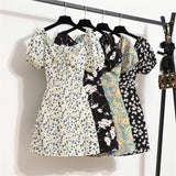 Mini robes d'été pour femmes, mode féminine, imprimé floral, en mousseline de soie, froncée, manches courtes bouffantes, robe décontractée