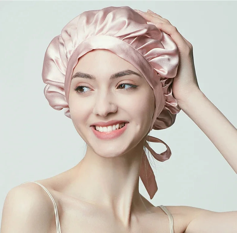 Pure Silk Hair Bonnets For Women Sleeping Cap Luxury Natual Silk Sleep Cap Night Bonnet Caps Hair Protection Turban Head Wraps