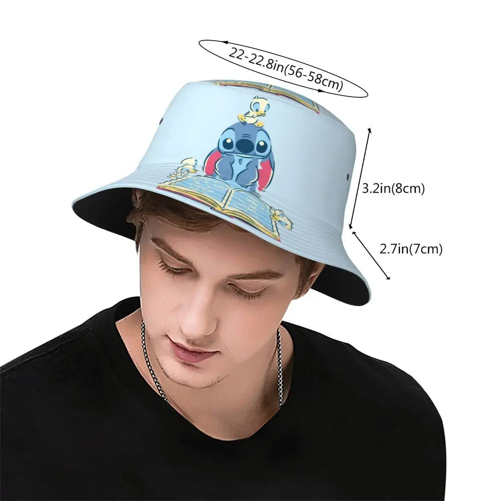 Unisex Kawaii Bucket Hats Funny Stitch Cartoon Accessories Bob Hat For Beach Headwear Lightweight