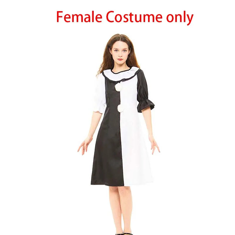 Terrifierr Cosplay Costume Female/Male Horror Carnival Party Skin-Tight Black White Killer Clowns Jumpsuit for Halloween Costume