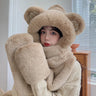 2023 New Fashion Scarf Hat Glove Women Cute Big Ear Bunny Beanie Winter Warm Soft Thickening Pocket Warm Ear Hats Hooded Skullie