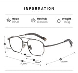 Trendy Men's Large size Titanium Frames Stylish, Double Bridge, Casual, Comfortable, Optical Prescription Eyewear for Men 07518