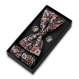 Bowtie Set For Men Gift Box Business Fashion Red Bow Tie Pocket Square Cufflinks Set Bowtie 3pcs For Wedding Hanky Cravatas Neck