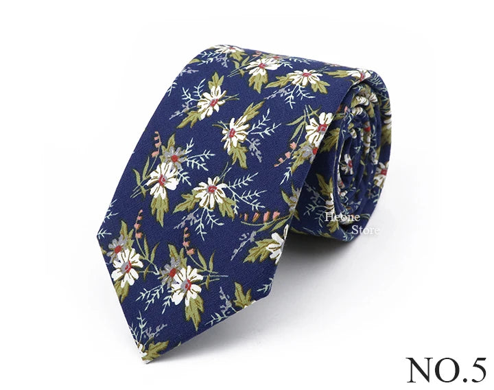 New Chic Floral Tie For Men Women 100% Cotton Beautiful Elegant Flower Necktie White Blue Narrow Skinny Wedding Casual Cravat