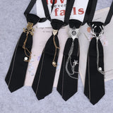 Hand Made Black Ribbon Tie Crystal Rhinestone Jewelry Men White Shirts College Girl Boys Collar Neck Ties Uniform Women Necktie