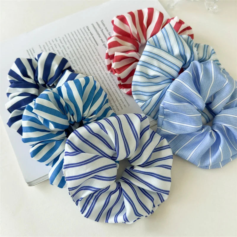 Stripes Elastics Hair BandWoman Large Fresh Versatile Scrunchies Hair Ties Ladies Ponytail Holder Girl Fashion Hair Accessories