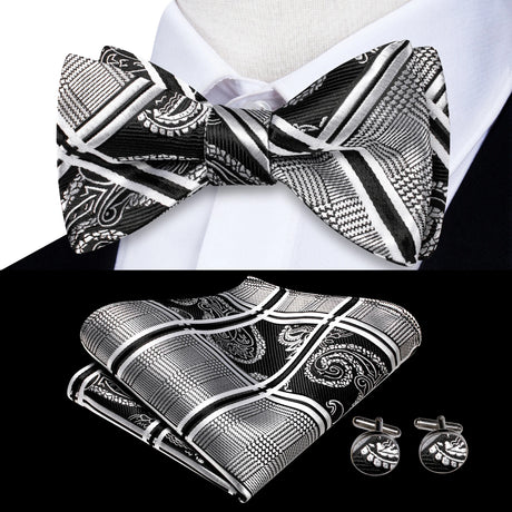 Dropshipping Jacquard Silk Mens Self Bow Tie Hanky Cufflinks Set Male Butterfly Knot Bowtie Wholesale for Male Wedding Business