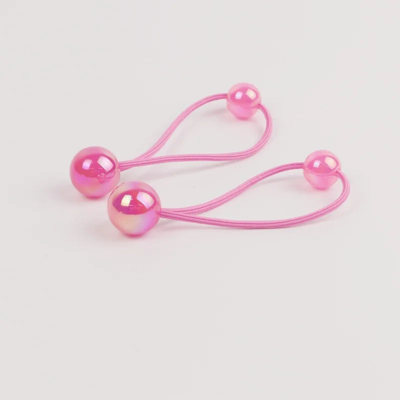 2pcs/lot Ponytail Ball Hair Ties For Girls Elastics Hairband Colorful Twin Bead Pom Balls Hair Rope Kids Hair Accessories