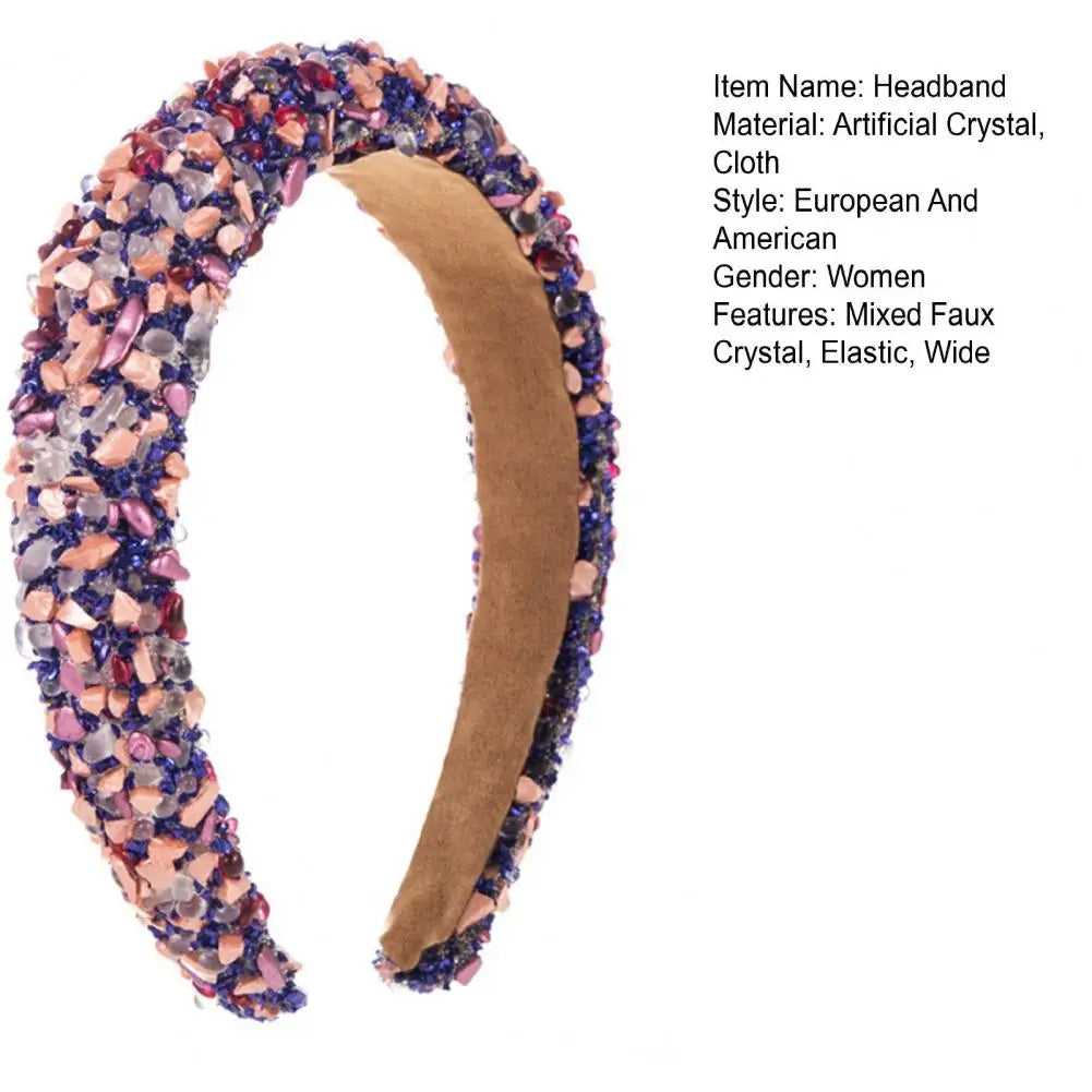 Women Headband Artificial Crystal Embellished Wide Band Headwear Elastic Anti-slip Luxury Fashion Ladies Hair Hoop Accessories 