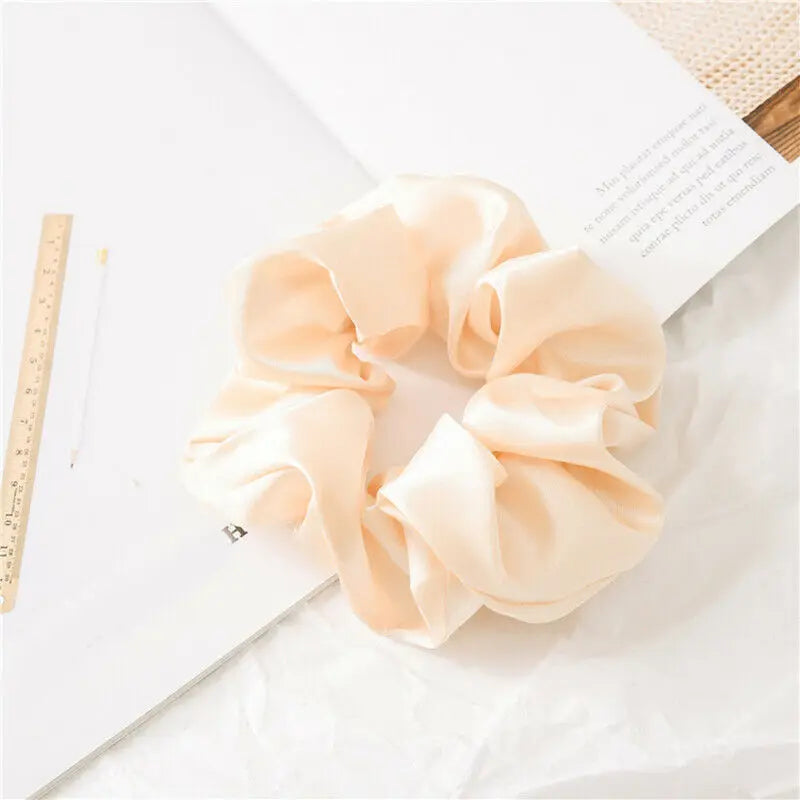 Korean Woman Big Elegant Silk Elastics Hair Band Girls Solid Color Scrunchies Hair Ties Ladies Ponytail Hold Hair Accessories