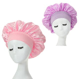 2PCS Milk Imitation Silk Wide Brim Satin Cloth Women's Hair Hat Bonnet Elastic Band Headwear bonnets for women