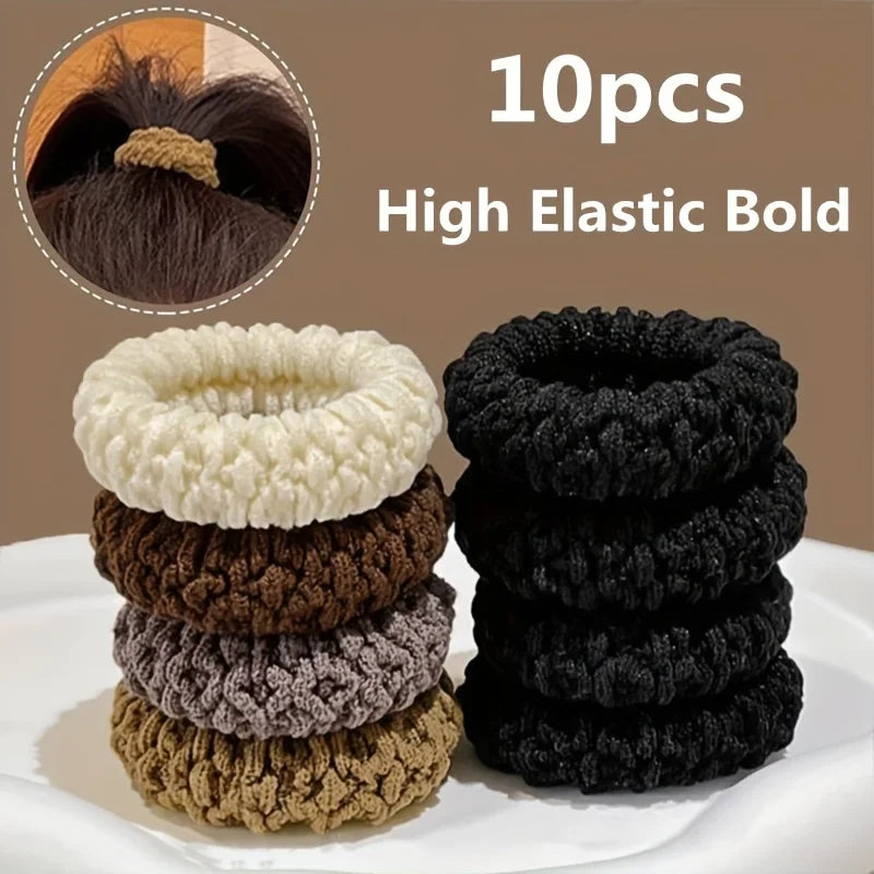 10 High Elastic Thick Hair Bands, Suitable for Ladies-Elegant and Sweet Solid Color Bun Tie, Soft and Not Tight Hair