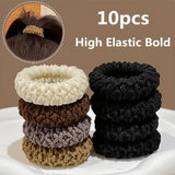 10 High Elastic Thick Hair Bands, Suitable for Ladies-Elegant and Sweet Solid Color Bun Tie, Soft and Not Tight Hair