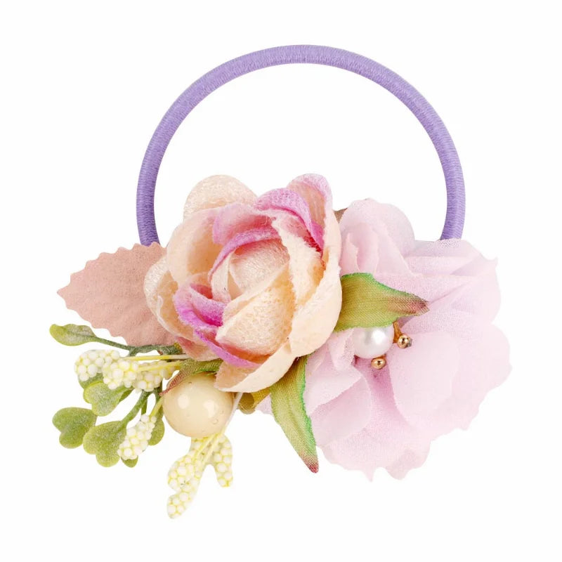 Handmade Flower Elastics Hair Ties For Kids Girls Stretchy Rubber Hairband Slim Headband Scrunchies Ponytail Holder Ring Loop