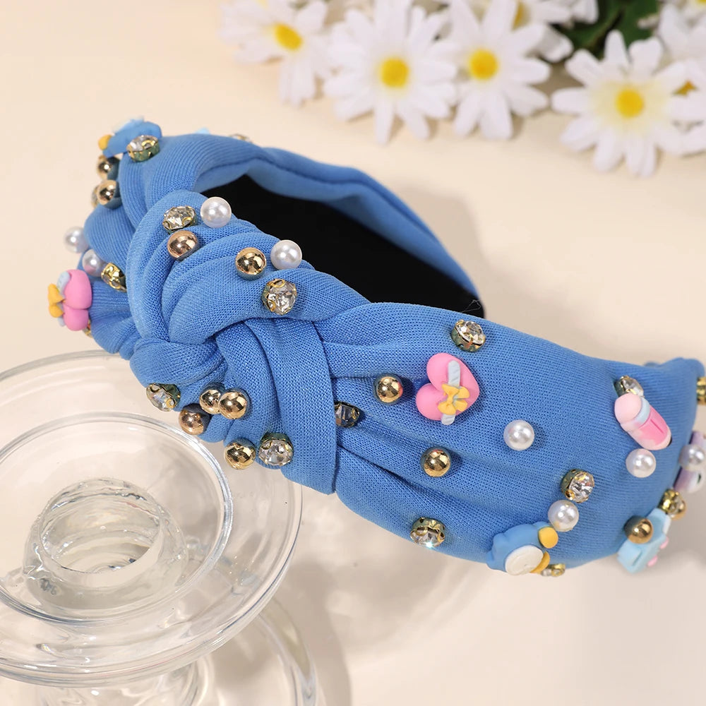 Knotted Wide Headbands Diadem For Back To School Pearls Pencil Hair Bands Kids Head Hoop Girls Children Daily Tiara Accessories