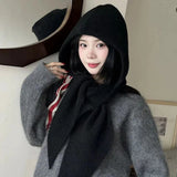 2025 Newest Knitted Balaclava Autumn Winter Solid Color Warm Beanie Shawl Earmuffs Hat One-piece Versatile Wool Hat For Women