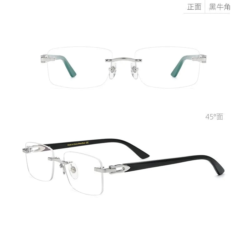 Frameless Horn Pure Titanium Glasses Frame with High-grade Natural White Horn Temples Can Be Matched with Myopia and Presbyopia.
