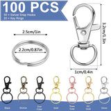100PCS Swivel Clasps Lanyard Snap Hooks with Key Rings Key Chain Clip Hooks Lobster Claw Clasps for Keychains Jewelry DIY Crafts