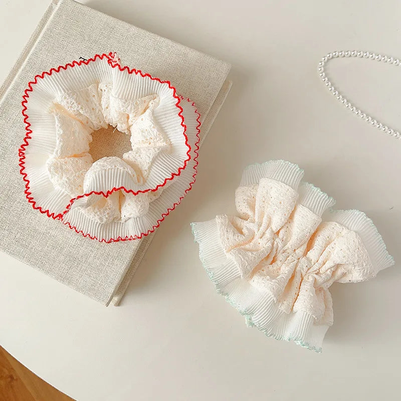 Women Lace Hair Scrunchies Girls Elastic Hair Bands Ponytail Holders Tie Hair Hoop Large Plaid Scrunchy Rubber Bands Headwear